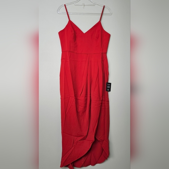 Lulus Women's Reinette Rust Red Faux Wrap Pleated Overlap Sleveless Midi Dress - Picture 8 of 16